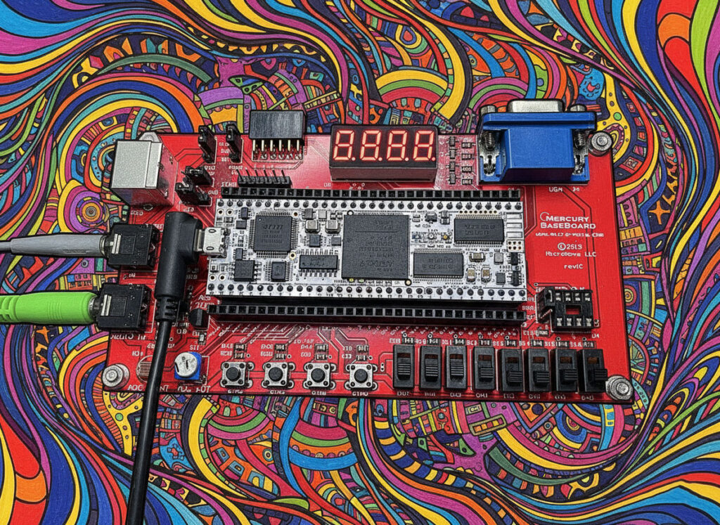 Mercury FPGA with abstract "echoes" emanating from inside