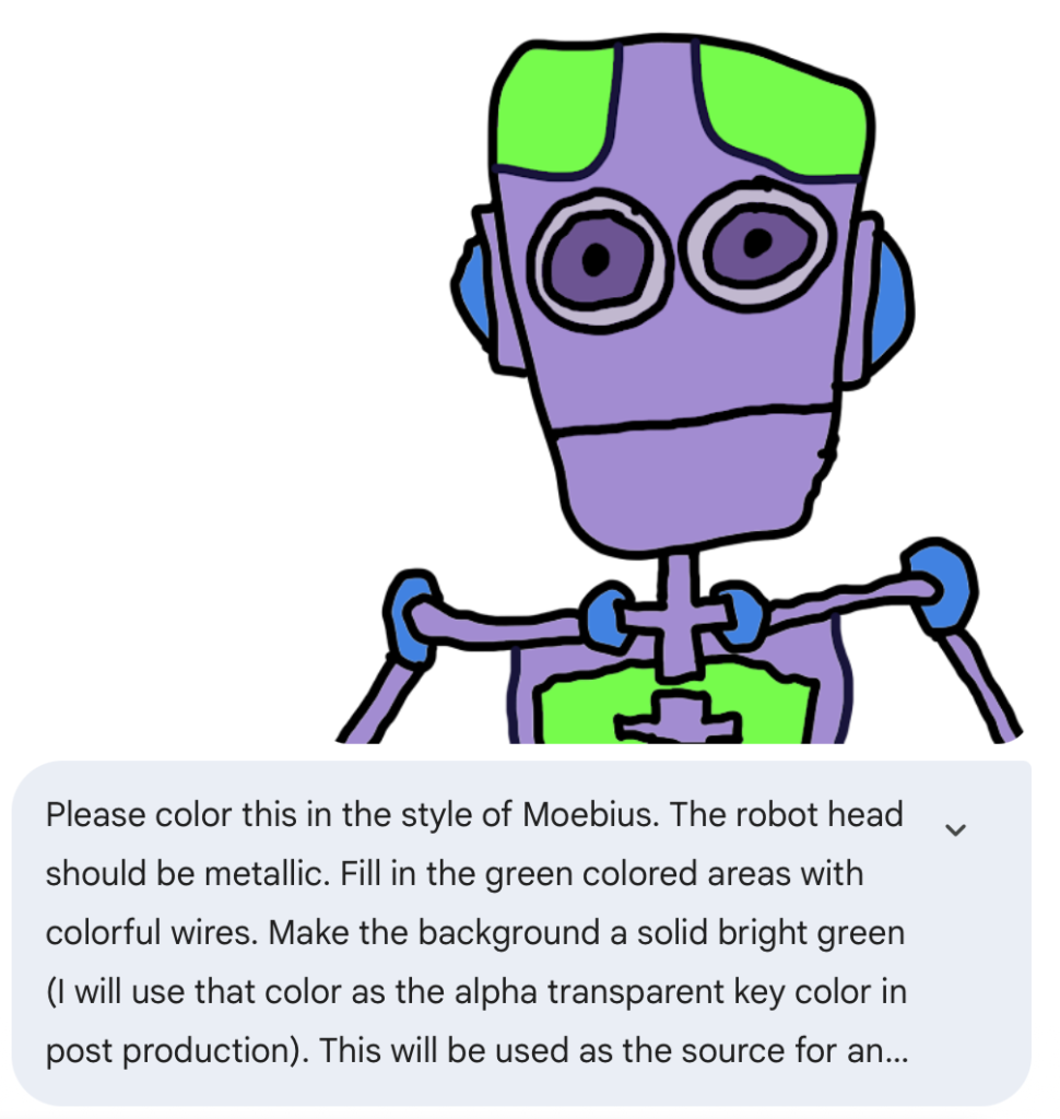 cerkit bot sketch with AI prompt for coloring it in