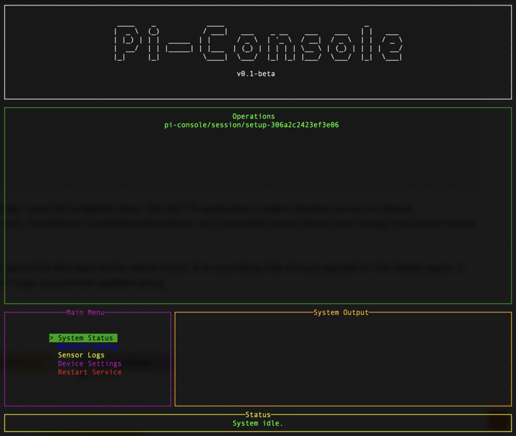 Screenshot of the Pi-Console app
