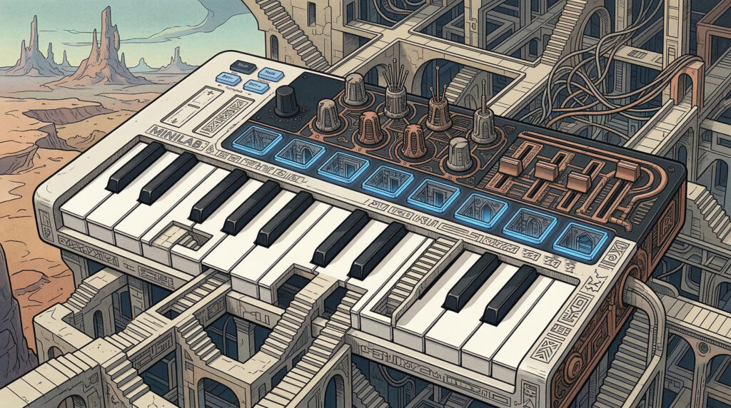 Stylized MIDI controller keyboard.