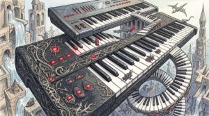 Abstract image of a musical keyboard.