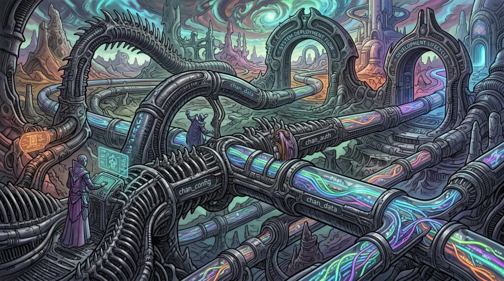 Futuristic landscape with interconnected channels