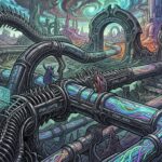 Futuristic landscape with interconnected channels